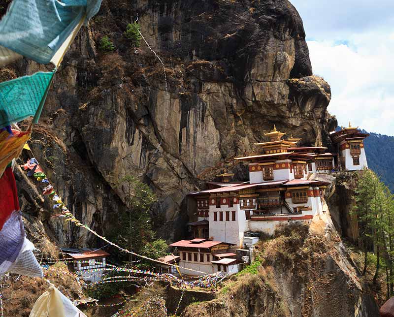 Cliff side homes. Bhutan, Asia