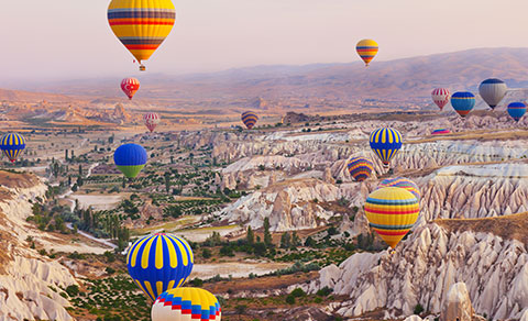Hot-air balloons in the sky.