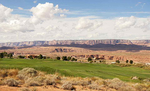 Golf course surrounded by desert. Arizona, USA.